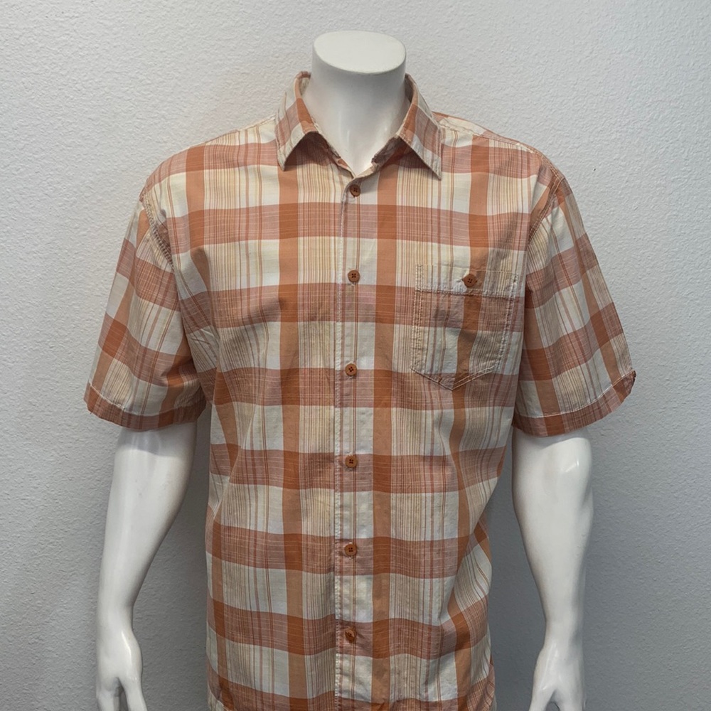 Cubavera White Orange Cream Short Sleeve Button Up Shirt 100% Cotton XL X-Large
